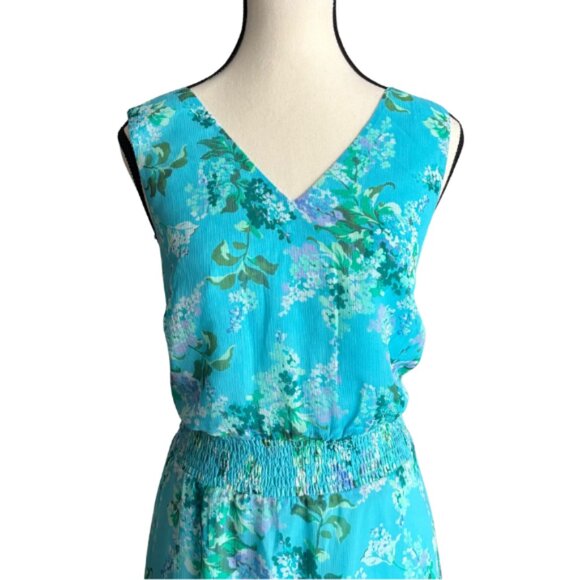 ISAAC MIZRAHI LIVE, BEAUTIFUL TURQUOISE FLORAL MAXI CHIFFON DRESS, SZ. 8 - Picture 2 of 7